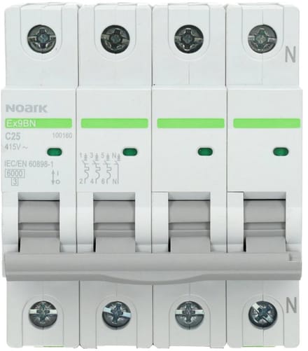 Noark installatieautomaat 3-polig+nul 25A C-Kar (Ex9BN 3PN C25)