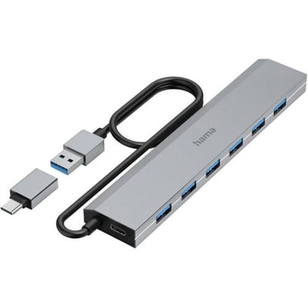 Hama 00200137 USB-hub 7 poorten USB-A USB 3.2 Gen1 5 GBit/s Met USB-C stekker Grijs