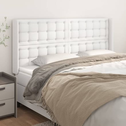 vidaXL - Hoofdbord - met - randen - 203x16x118/128 - cm - kunstleer - wit