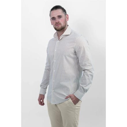 Vercate - Overhemd - Khaki Gestreept - Cool Technology - Slim Fit - Lange Mouw - Poplin - Heren - Maat: 37/S