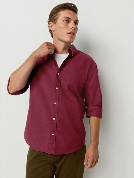 Next - Heren - Slim-fit Oxford-overhemd met lange mouwen - Rood