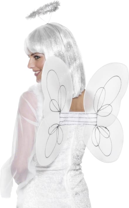 Smiffys - Angel Glitter Vleugels - Wit/Zilverkleurig