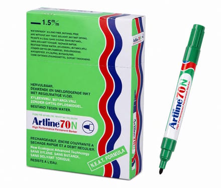 Artline 70 Permanent Marker - Doos 12 Stuks - Kogelpunt 1,5mm - Watervast & Wrijfvast - Hervulbaar - Groen