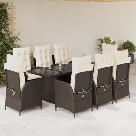 vidaXL - 9-delige - Tuinset - met - kussens - poly - rattan - bruin