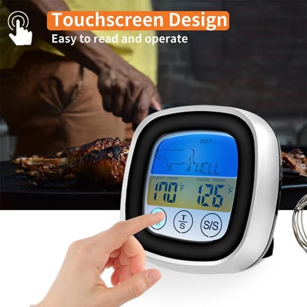 Touchscreen Vleesthermometer Voedsel Barbecue Thermometer BBQ Grill Smoker Thermometer Timer Alarm zwart
