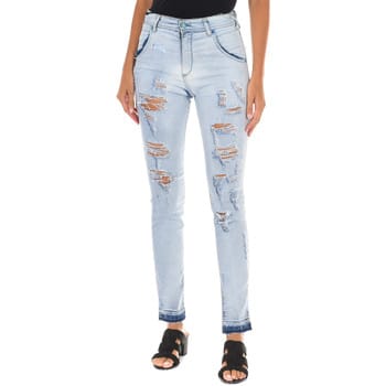 Lange denim broek versleten en gescheurd effect 10DBF0803 vrouw