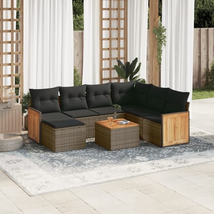 vidaXL - 8-delige - Loungeset - met - kussens - poly - rattan - grijs