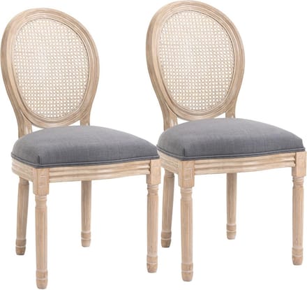 Keukenstoelen set van 2 - zacht gestoffeerd - vintage design - rotanlook - grijs