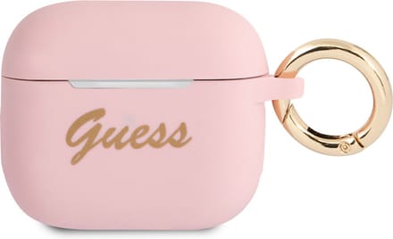 Guess Silicone Vintage Script Serie - Siliconen Hoesje - AirPods 3 - Roze - Elegant Ontwerp