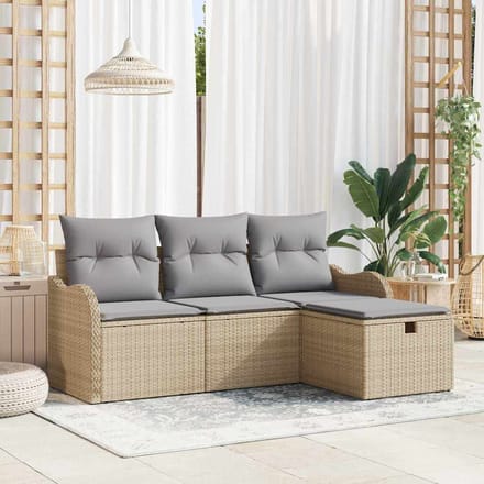 vidaXL - Tuinbank - Set - 4 - st - Beige - en - Lichtgrijs - poly - rattan
