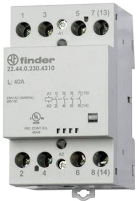 Finder 22.44.0.024.4310 Contactor 4x NO 24 V/DC, 24 V/AC 40 A 1 stuk(s)