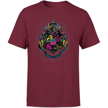 Harry Potter Hogwarts Neon Crest Men's T-Shirt - Burgundy - M