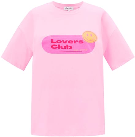 Moderne Oversized Cotton Vrouwen T-shirt met 'Lovers Club' Print - Maat S