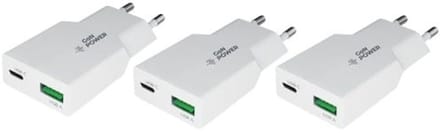 3 stuks OneOne 30W super snellader met 2 poorten. USB C en USB A. Platte GAN Quick Charge lader. PD PPS oplader adapter past op Apple iPhone 13, iPhone 13 Mini, iPhone 13 Pro, iPhone 13 Pro Max, iPhone SE, iPhone X