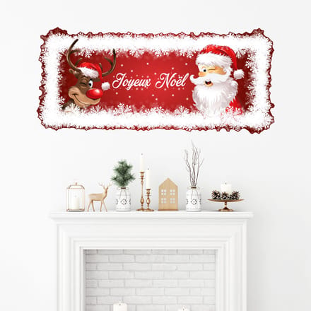 Vrolijk Kerstmis Rendier en Kerstman Sticker - Kerststickers - Feestelijke Decoraties - 30x65cm