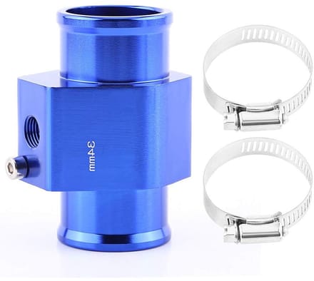 Allecto - Auto water temp temperatuur sensor aluminium radiatorslang adapter - Geschikt voor gemeenschappelijke buis - Blauw (Afmetingen: 34 mm)
