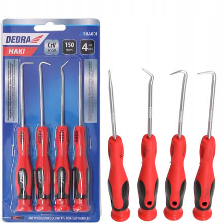 Dedra hakenset 4 stuks 150mm met handvat - Precisie Gereedschap