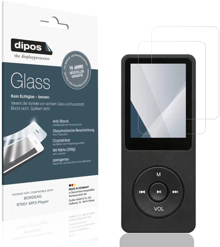 dipos – 2x Pantserfolie geschikt voor BORDEAG RT001 MP3-Player | 9H Screenprotector