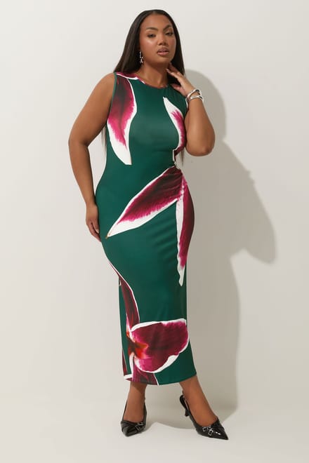 Limited Collection Maxi Jurk Met Grote Bloemenprint In Donkergroen Size 48