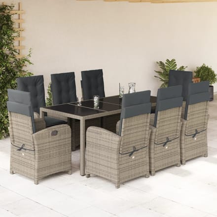 vidaXL - 9-delige - Tuinset - met - kussens - poly - rattan - grijs