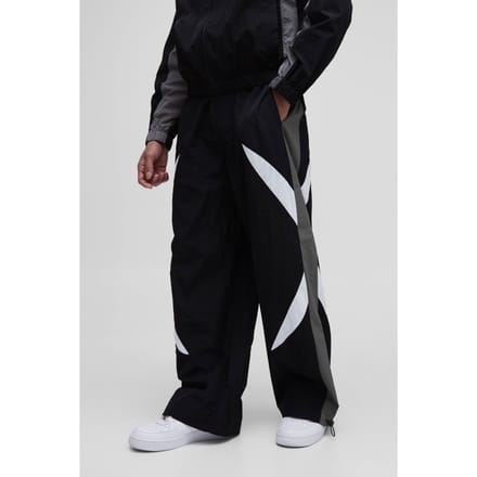 Elasticated Waist Parachute Side Stripe Track Pants | Black | Size Medium