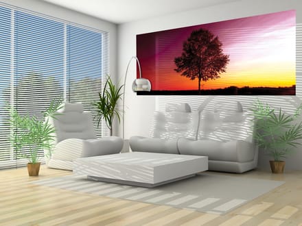 Tree Lake Reflection Sunset Nature Photo Wallcovering