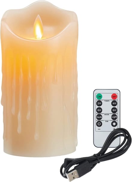Oplaadbare LED Kaars - Wit - 7,5 x 10 cm - Flikkerende Vlam met Afstandsbediening - Voor Decoratie