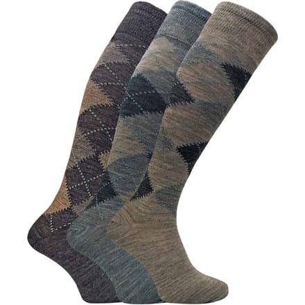 Set van 3 Argyle kniekousen van lamswol voor heren - Bruin