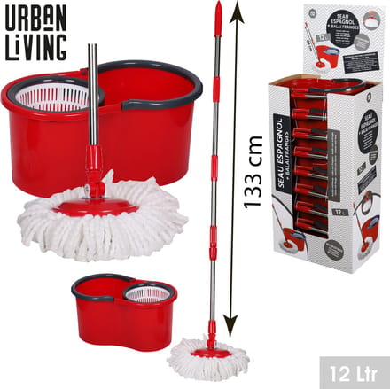 PLASTIC BUCKET W/REFILL RETRACTABLE ET MOP EN DISPLAY