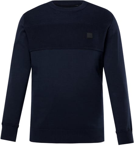 Men Plus - Heren - Trui structuurbreisel badge - Navy blauw - Maat L