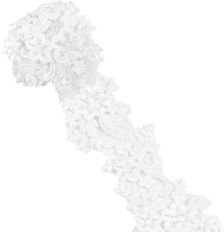 1.83m Geborduurde Kant met Sequins 6cm Breed Witte Polyester Naaiband voor Bloemige DIY Appliqué en Jurken