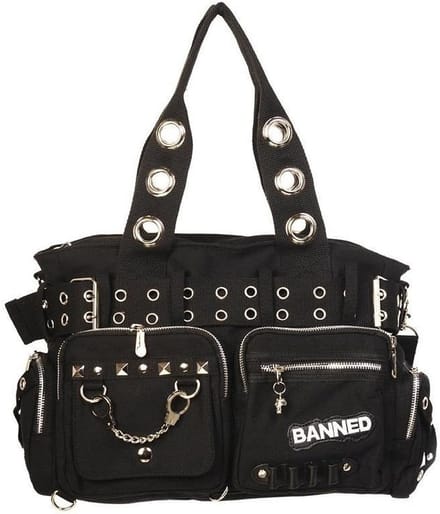 Dames Handtas Zwart met Studs en Oogjes - Grote Schoudertas met Verstelbare Band