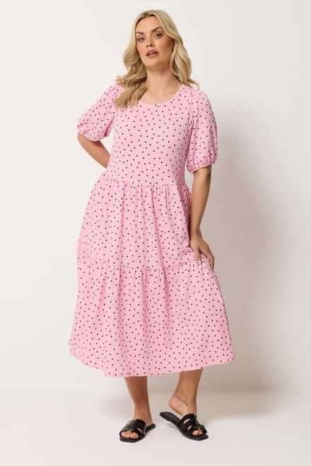 Yours Roze Jurk Met Stippen En Laagjes Size 58-60