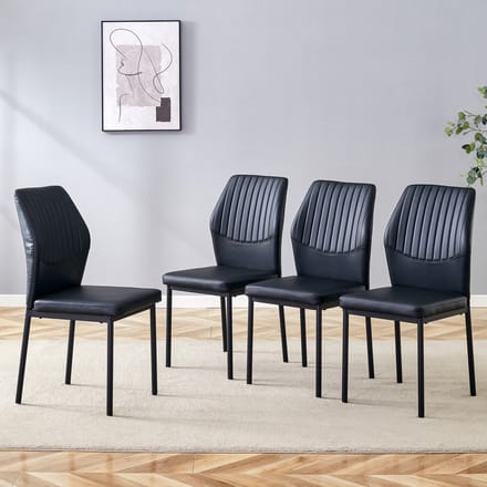 MODENUIT Eetkamerstoel - Set van 4 - Verticale Rugleuning - Voor Eetkamer en Woonkamer - Metaal en PU - Zwart