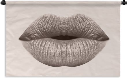 Wandkleed - Wanddoek - Lippen - Pastel - Grijs - 150x100 cm - Wandtapijt