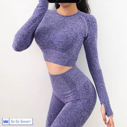 Sporttop | crop top | lange mouw | naadloos | sneldrogend | paars | S