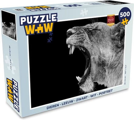Puzzel Dieren - Leeuw - Zwart - Wit - Portret - Legpuzzel - Puzzel 500 stukjes