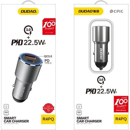 Dudao USB / USB Car Charger Type C Power Delivery Quick Charge 22.5 W Gray (R4PQ)