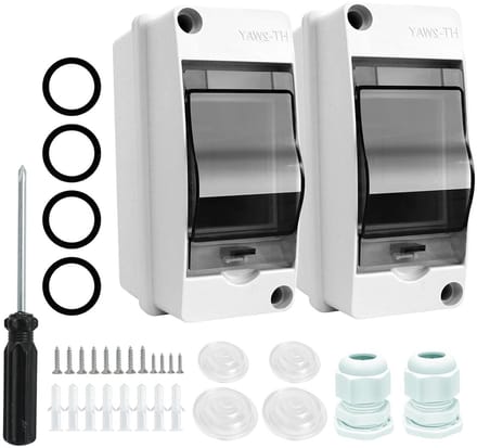 Set van 2 Waterdichte Verdeeldozen voor Buitentoepassingen, IP65, 2 Modules met 4 Aansluitingen voor Tuinen en Oplaadpunten