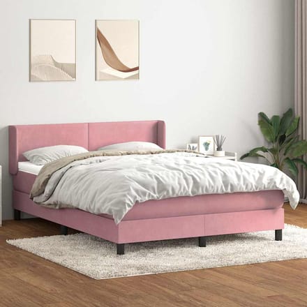 vidaXL - Boxspring - met - matras - fluweel - roze - 140x220 - cm
