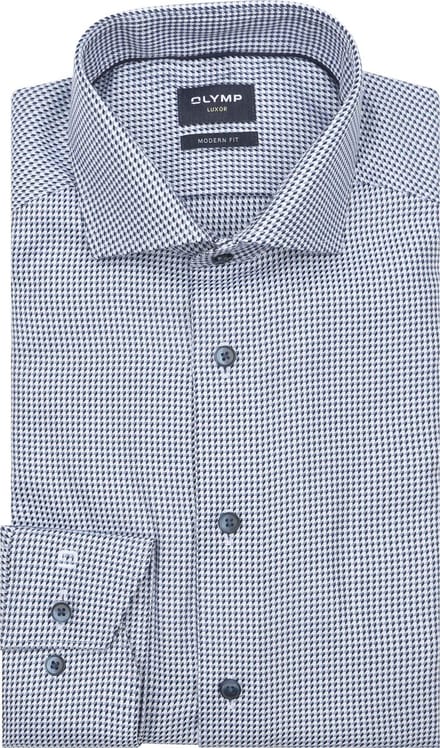 Olymp Luxor Overhemd Print Structura Blauw - Maat 44 - Heren - Overhemden Formeel