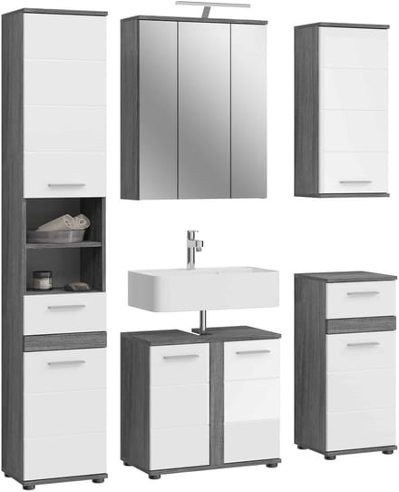 Blake badkamercombinatie wit hoogglans MDF TZ rookzilver NB - 34x164x191cm