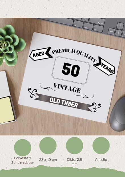 Akyol - oldtimer 50 jaar Muismat - Verjaardag cadeau - papa - collega - grappige tekst - 23 bij 19 cm