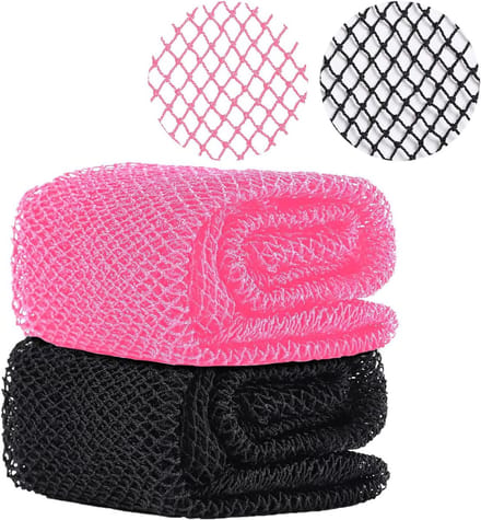 Net spons - Lichaamsscrubber - Huidverzorging - Dubbele textuur - 2 stuks - Zwart en roze