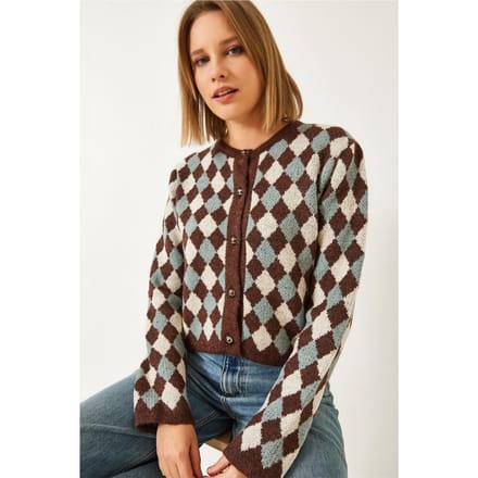Geribbelde Crop Cardigan met Knopenclosure