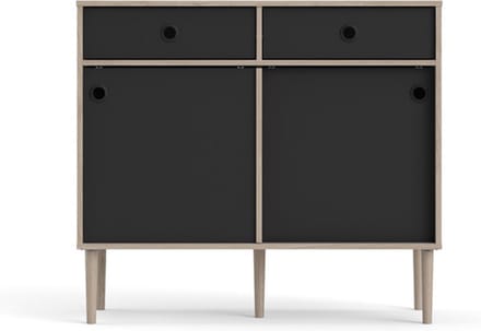 Penny dressoir 2 schuifdeuren en 2 laden Hickory decor en mat zwart.