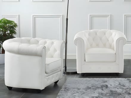 Vente-unique Set van 2 fauteuils van buffelleer CHESTERFIELD - Wit