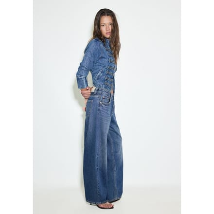 Stradivarius D80 Barrel fit jeans  MIDDENBLAUWE DENIM WASSING 42