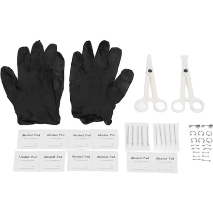 42 stuks Body Piercing Kit Roestvrij Staal Verschillende Vormen Naalden Piercing Klemmen voor Oren Navel white