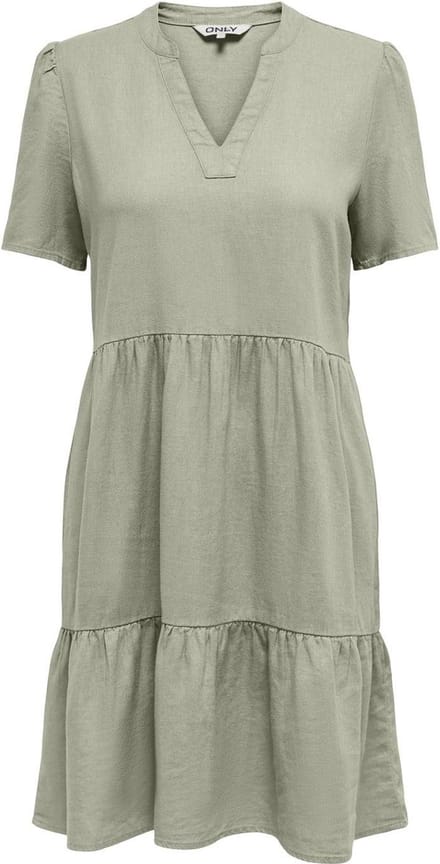 ONLY - ONLTIRI-CARO S/S V-NECK LIN DRESS CC PNT - Dames - Mini jurken